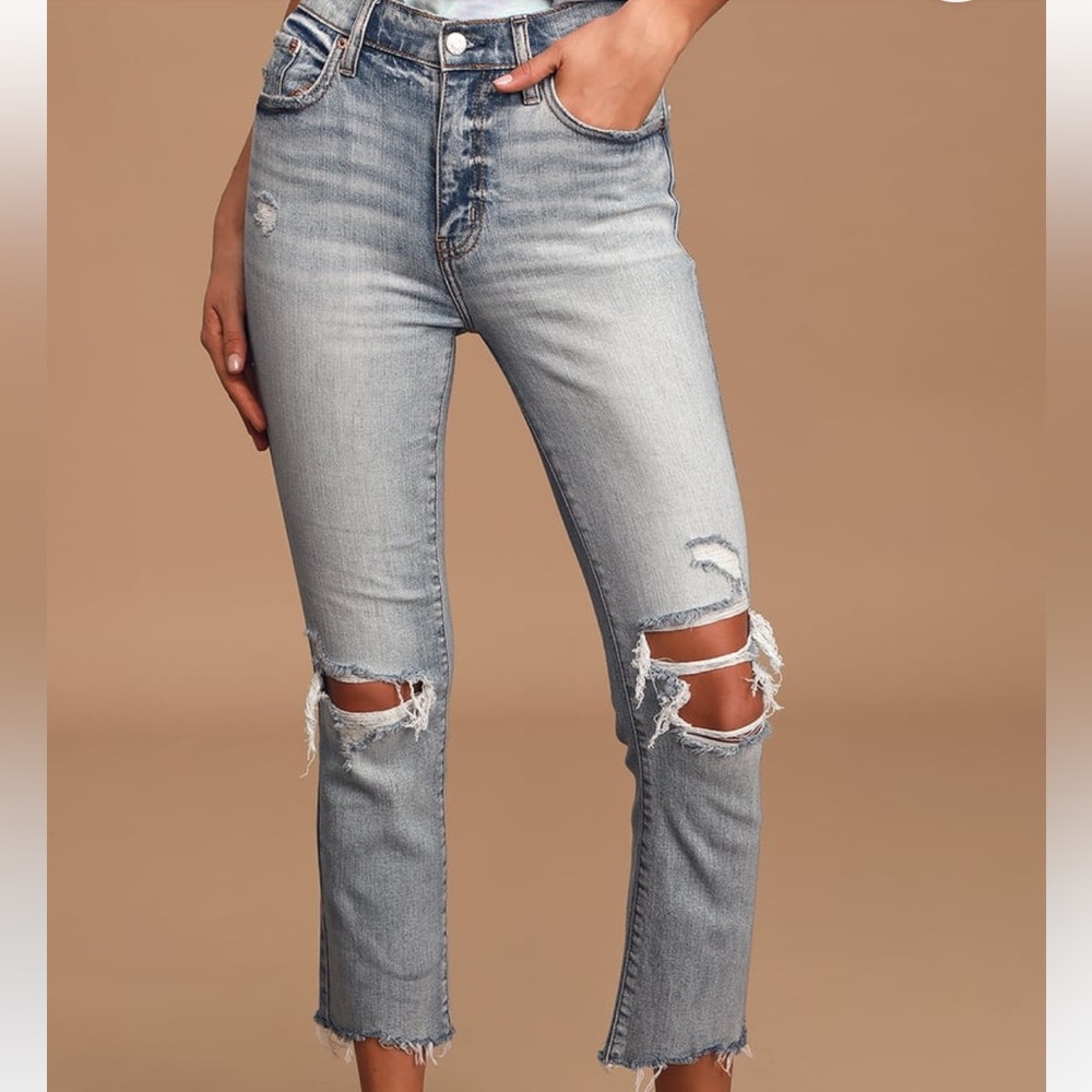 Daze denim Shy Girl Light Wash Distressed High-Waisted Cropped Flare Jeans